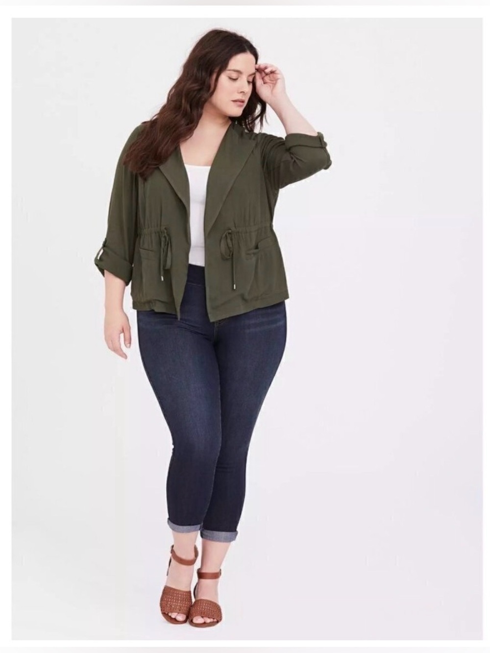 Torrid Olive Utility Drawstring Jacket - Picture 3 of 9